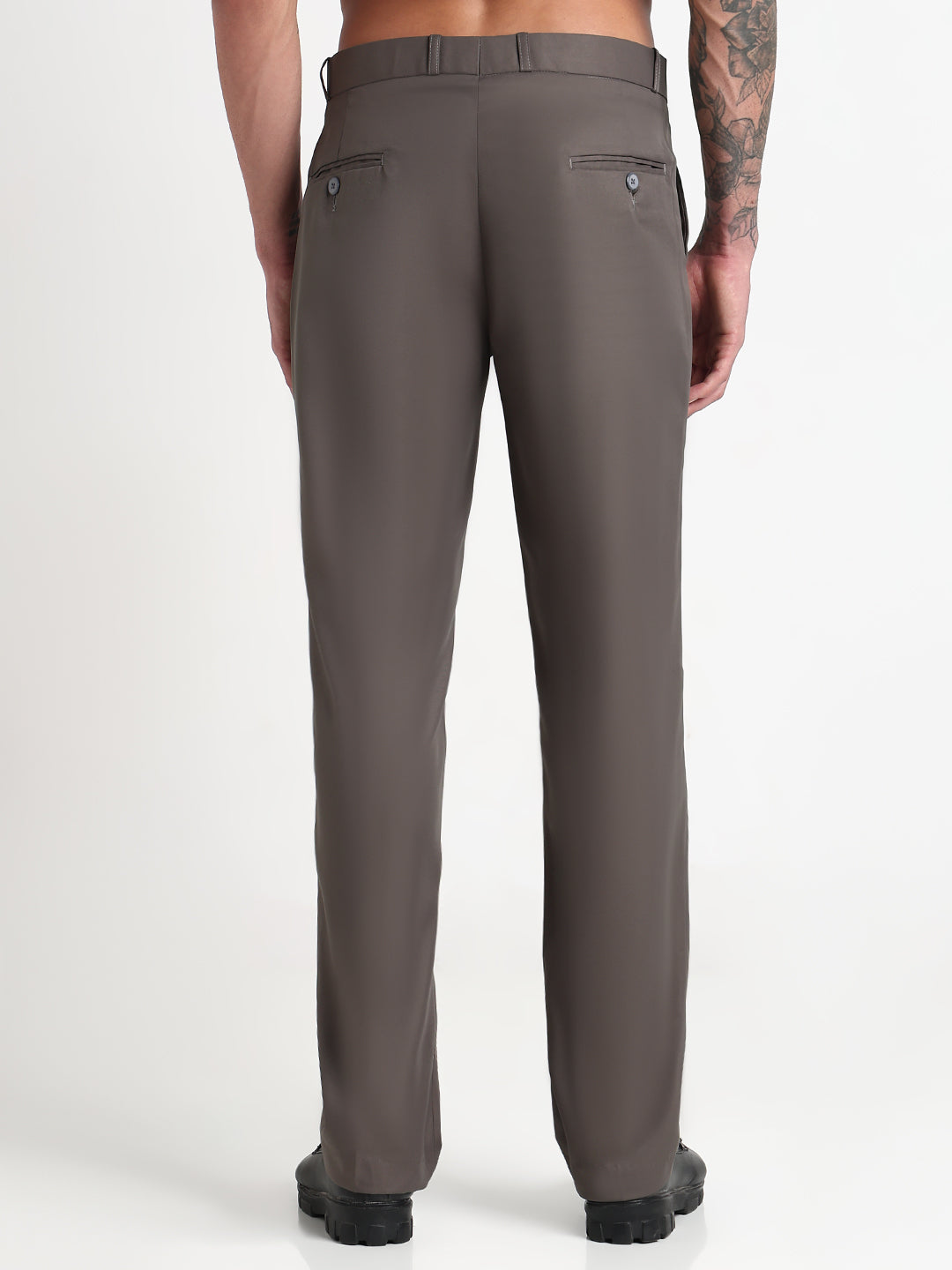 Men's Grey Solid Slim Fit Formal Regular Trousers