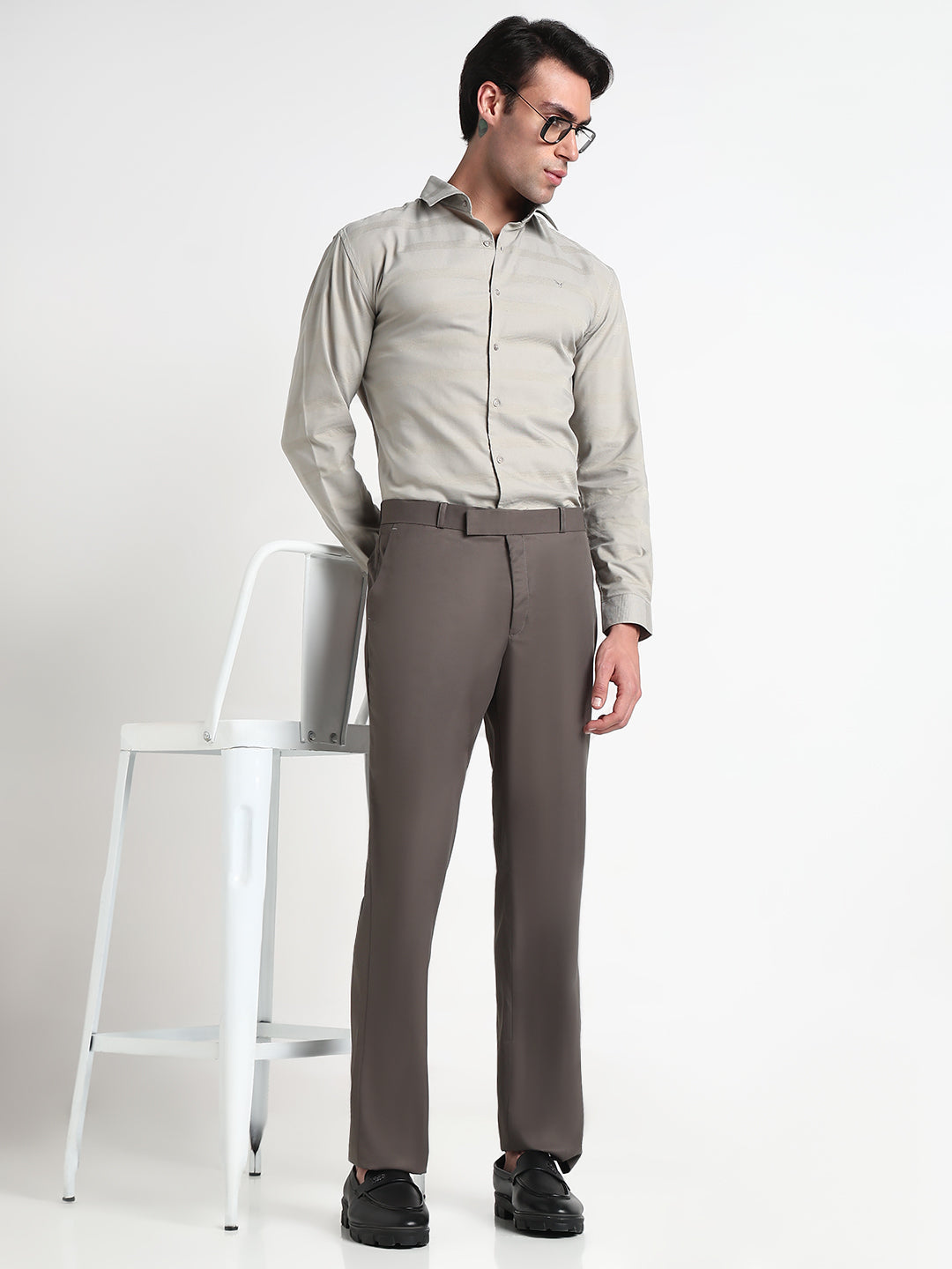 Men's Grey Solid Slim Fit Formal Regular Trousers