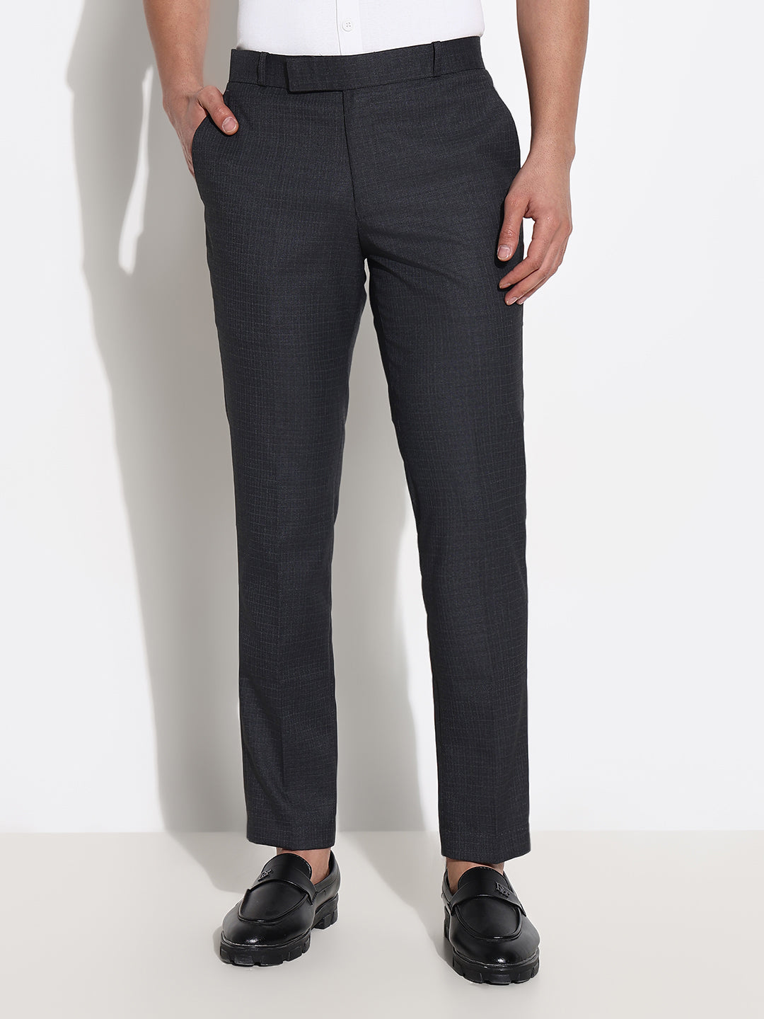 Men Charcoal Solid Formal Trousers