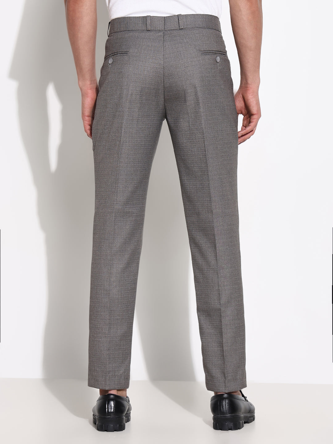 Men Grey Solid Formal Trousers