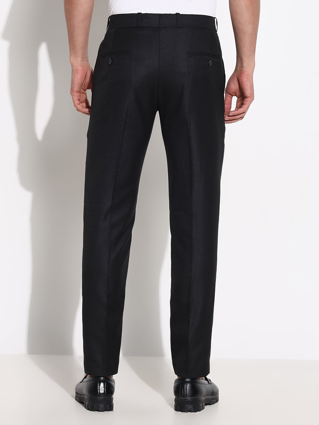 Men Black Striped Formal Trousers