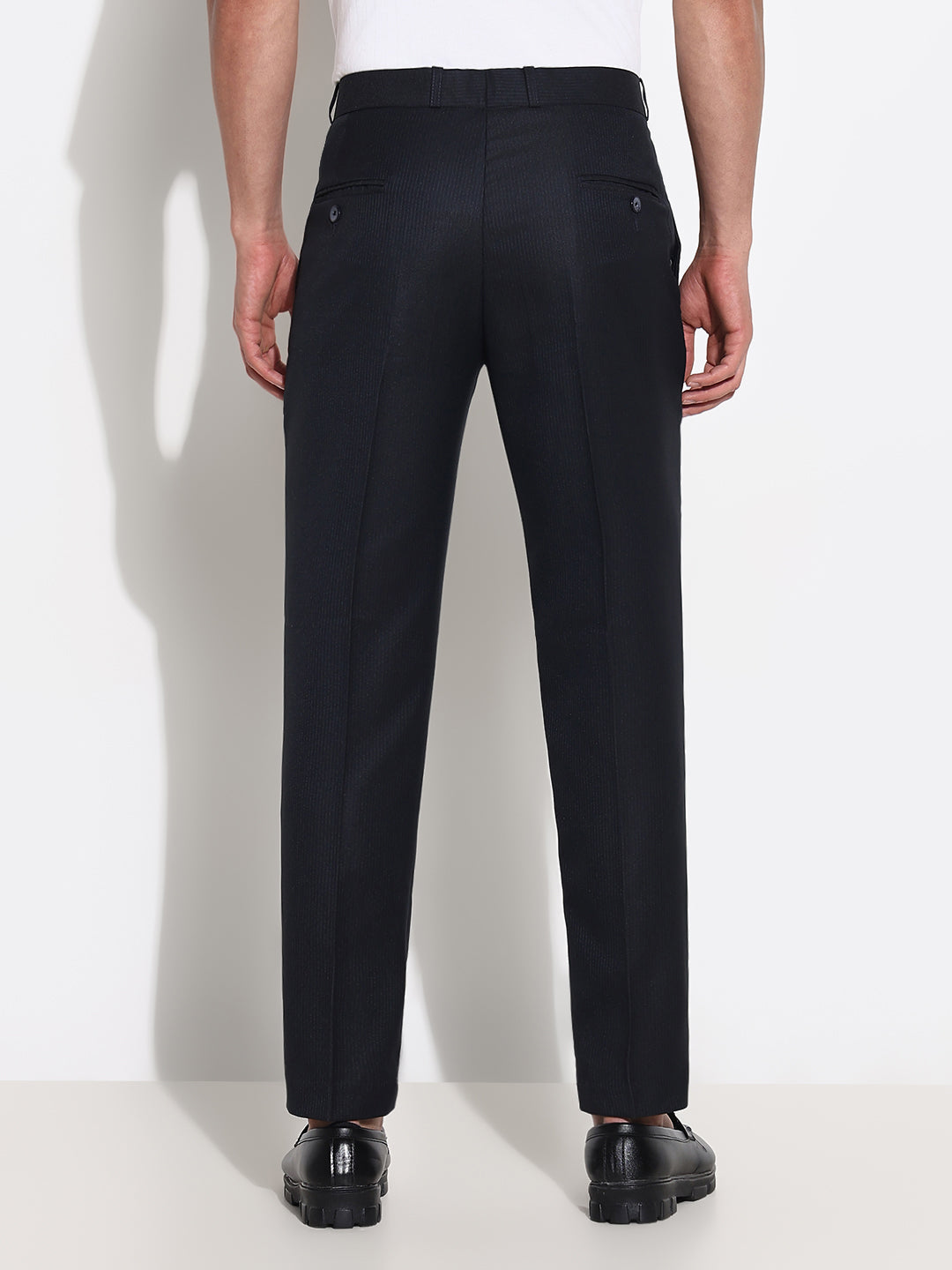 Men Charcoal Striped Formal Trousers