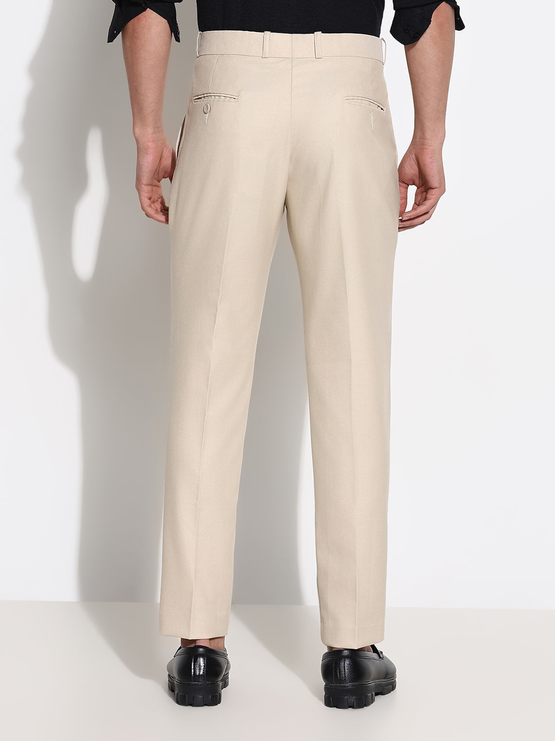 Men Cream Solid Formal Trousers