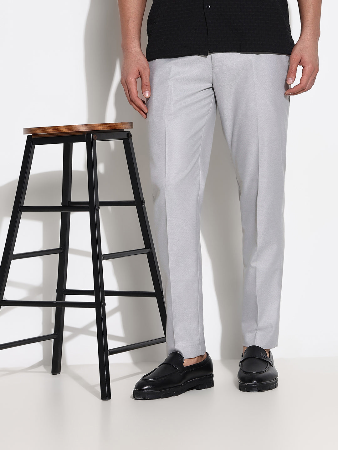 Men Grey Solid Formal Trousers