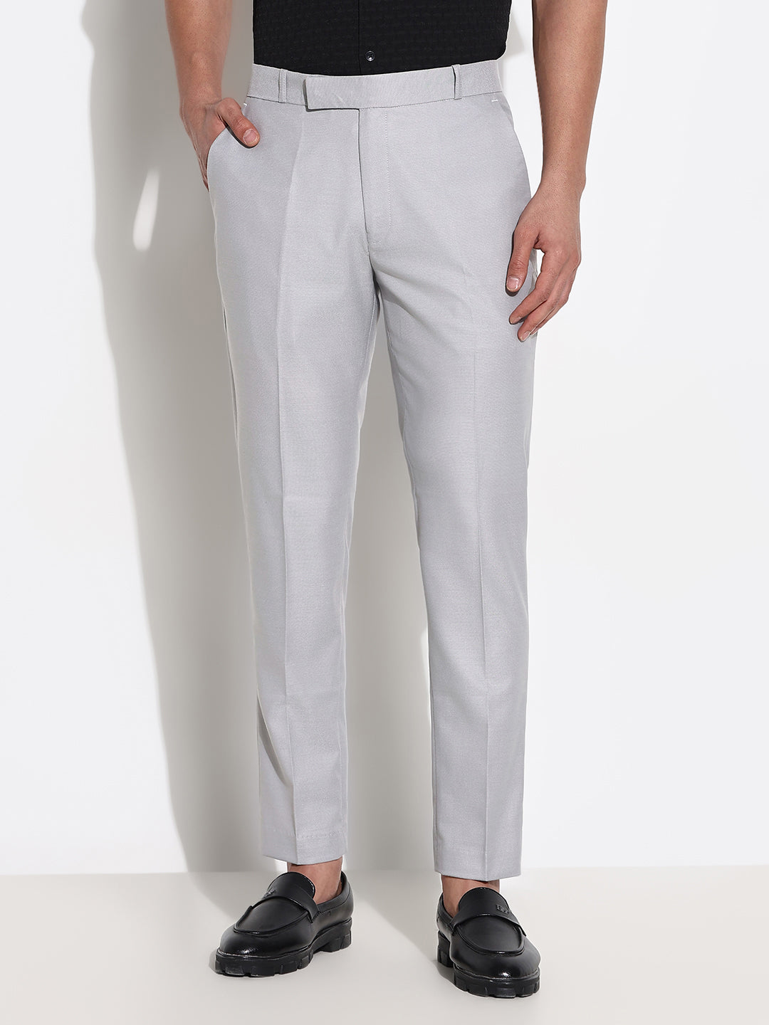 Men Grey Solid Formal Trousers