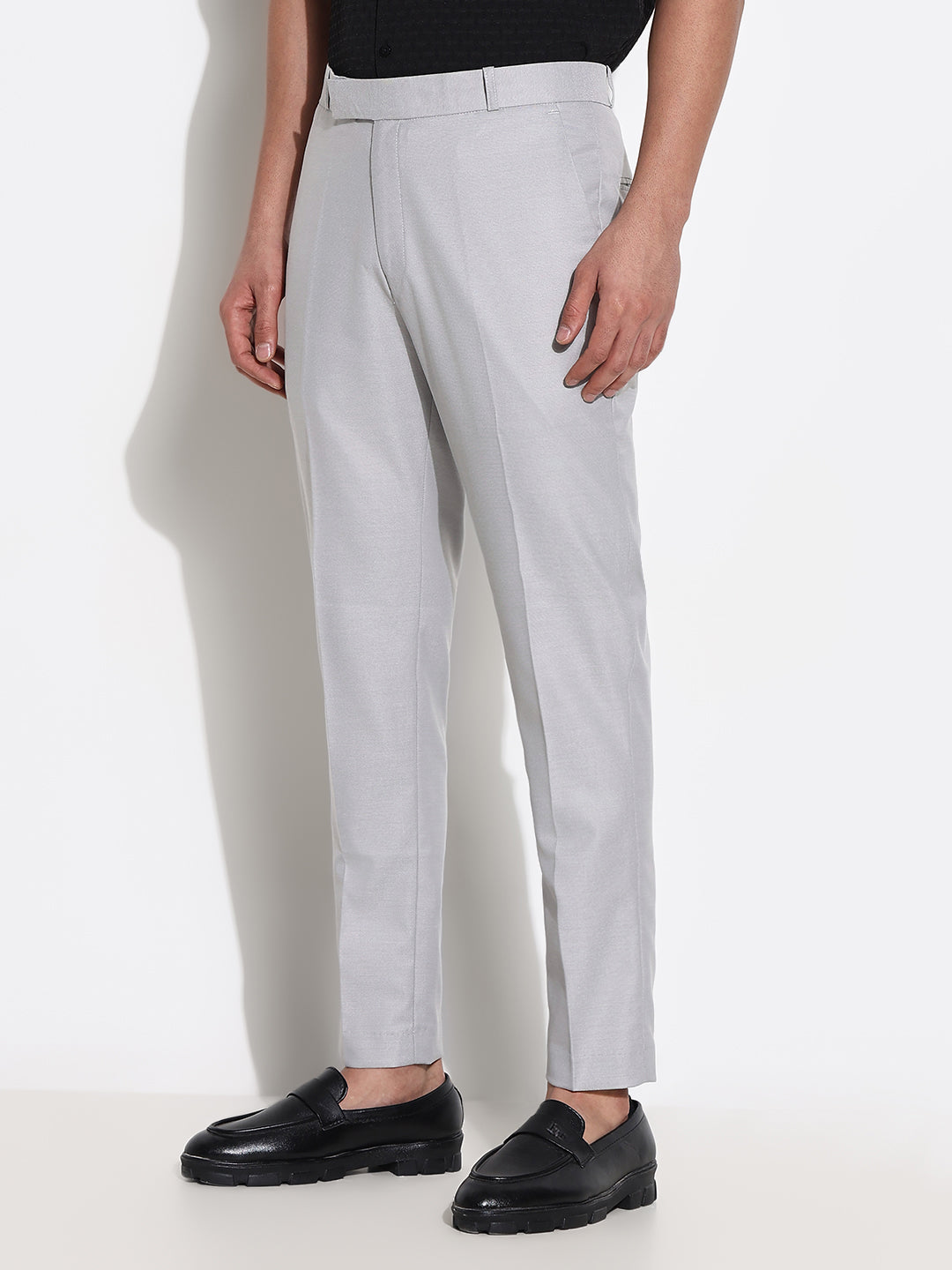 Buy Men's Grey Solid Loose Fit Pleated Trousers Showoffff