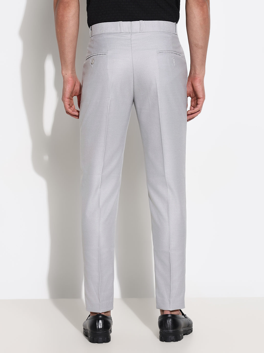 Men Grey Solid Formal Trousers