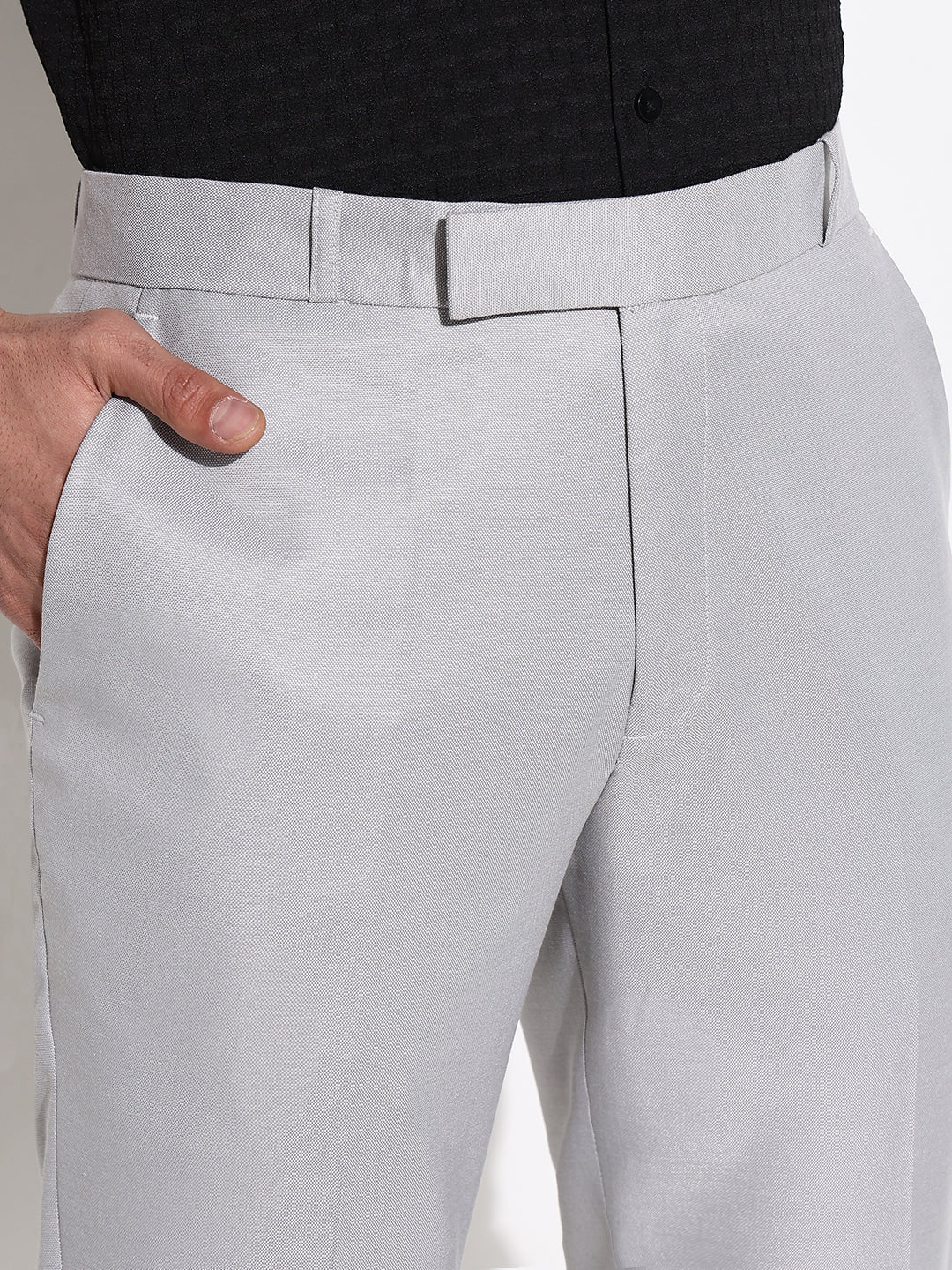 Men Grey Solid Formal Trousers