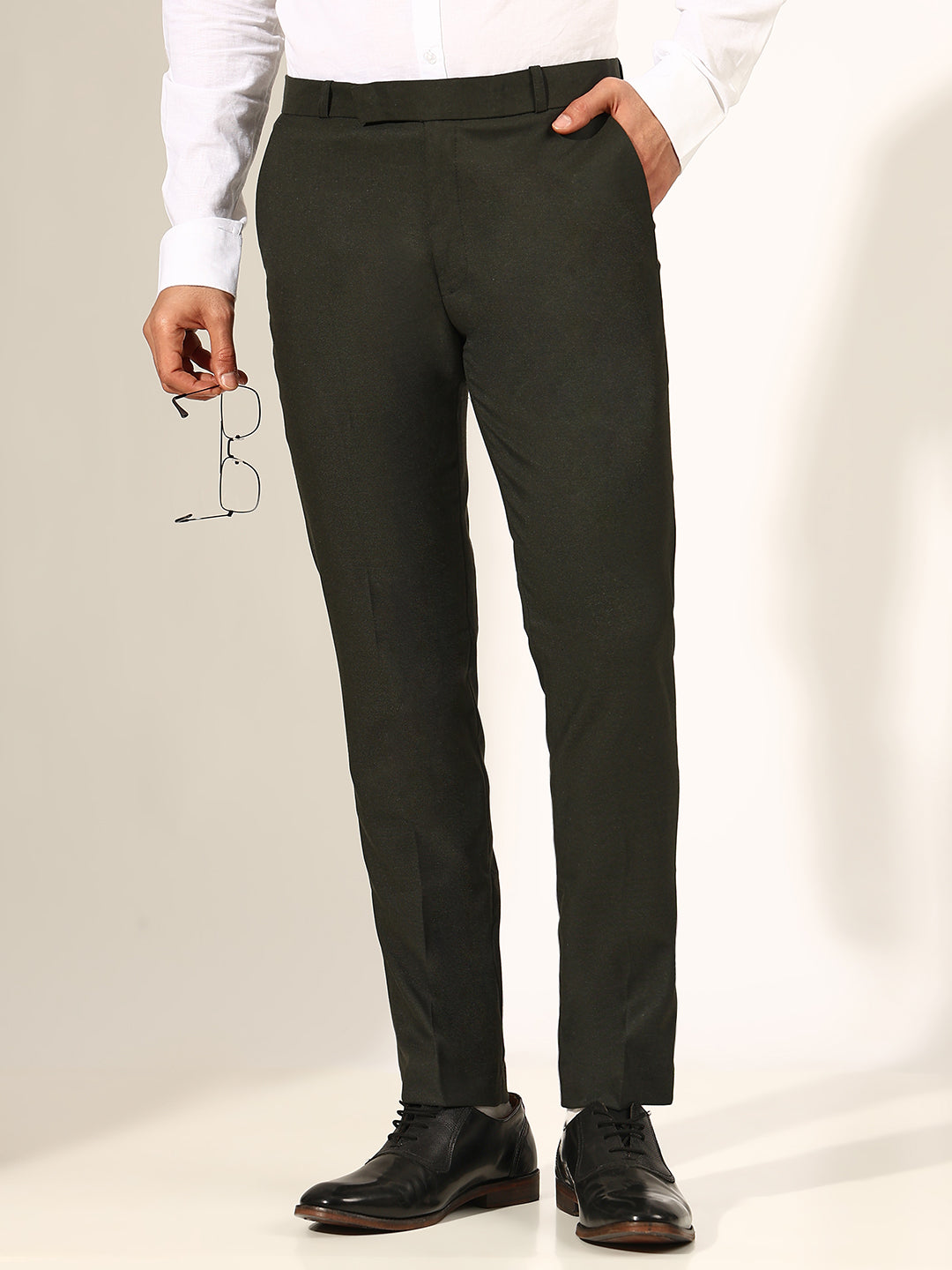 Men's Olive Slim Fit Formal Trouser