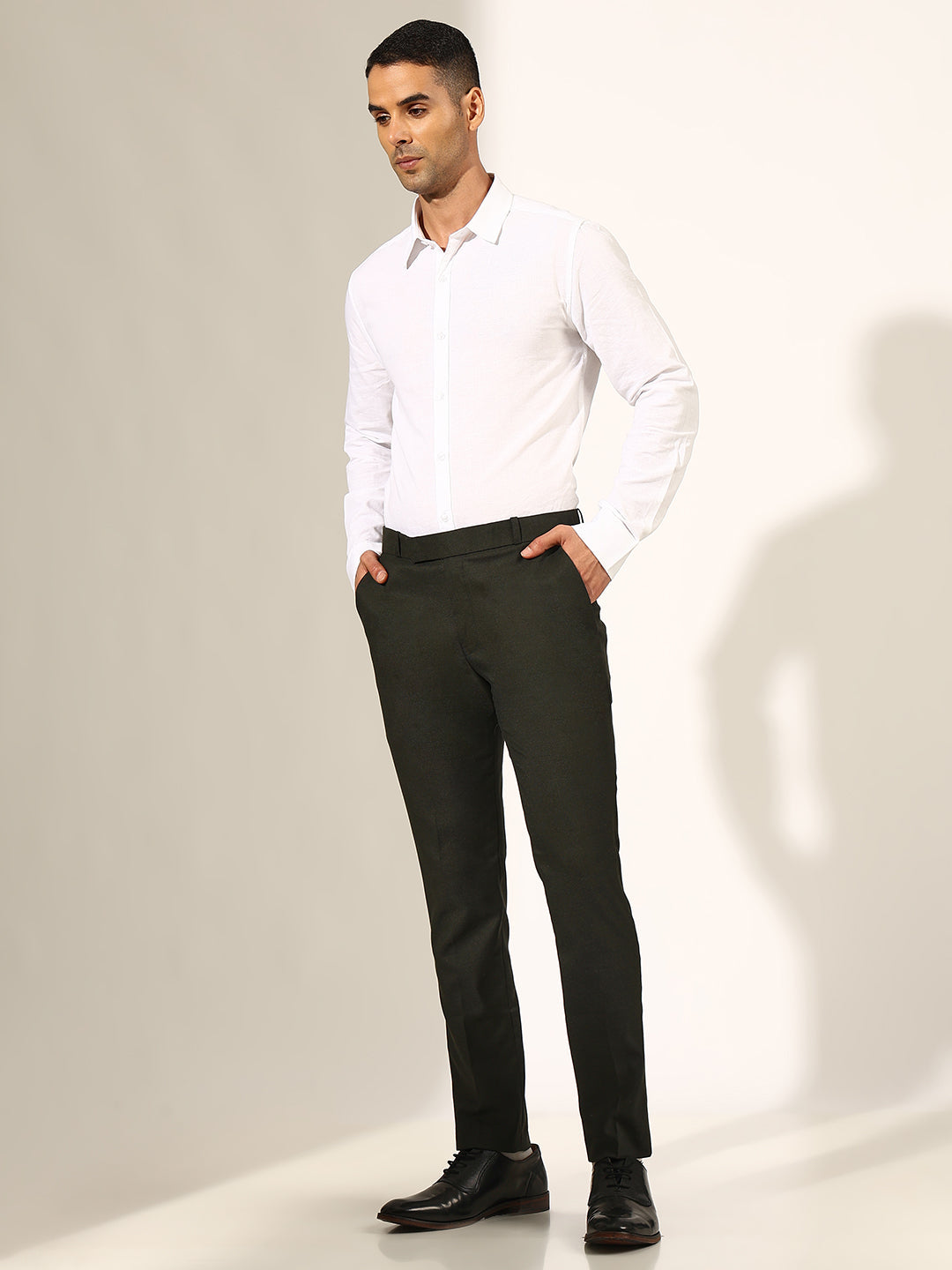 Men's Olive Slim Fit Formal Trouser