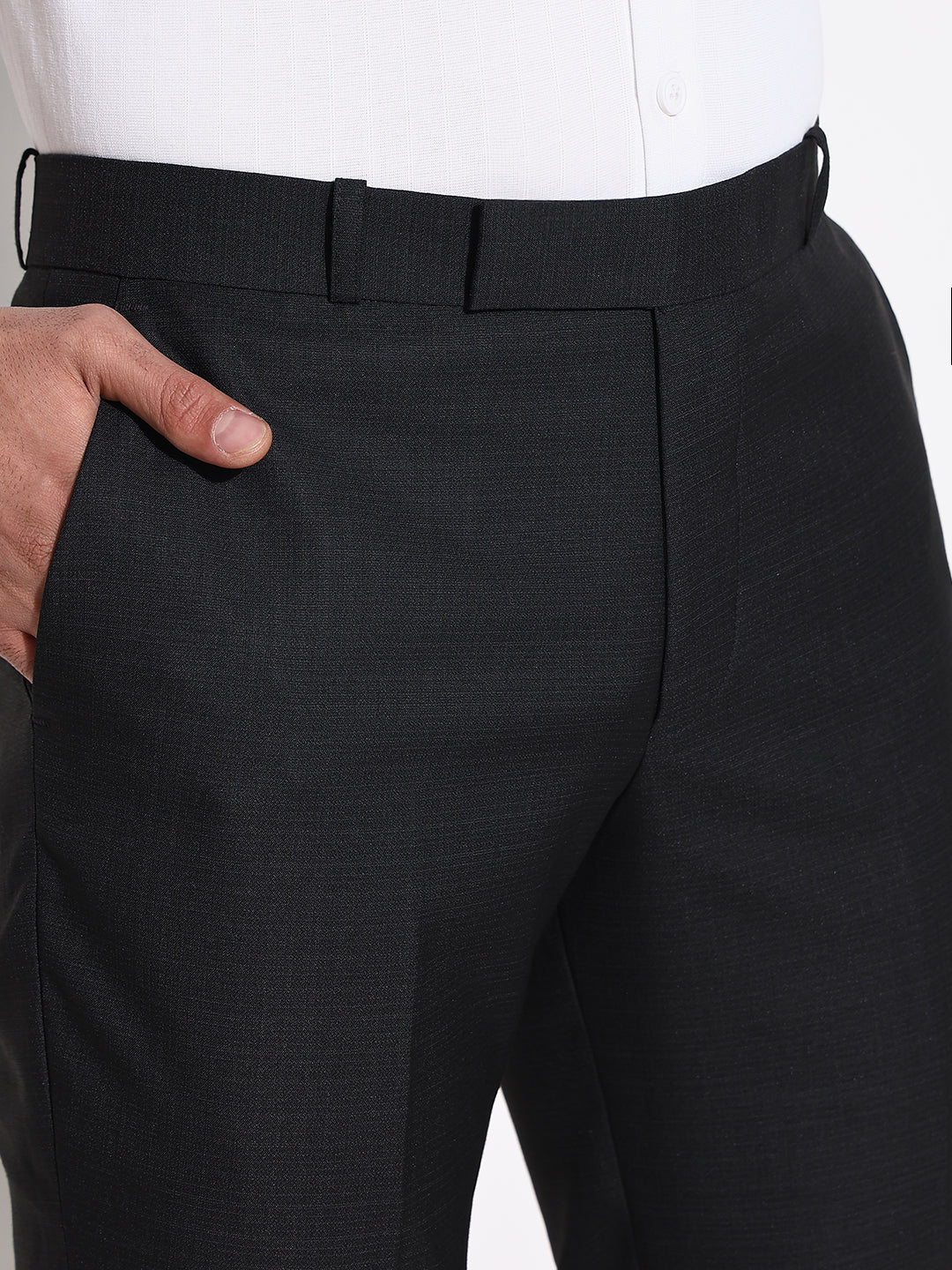 Men Black Solid Formal Trousers