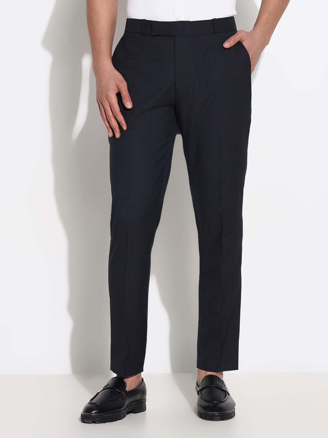 Men Charcoal Solid Formal Trousers