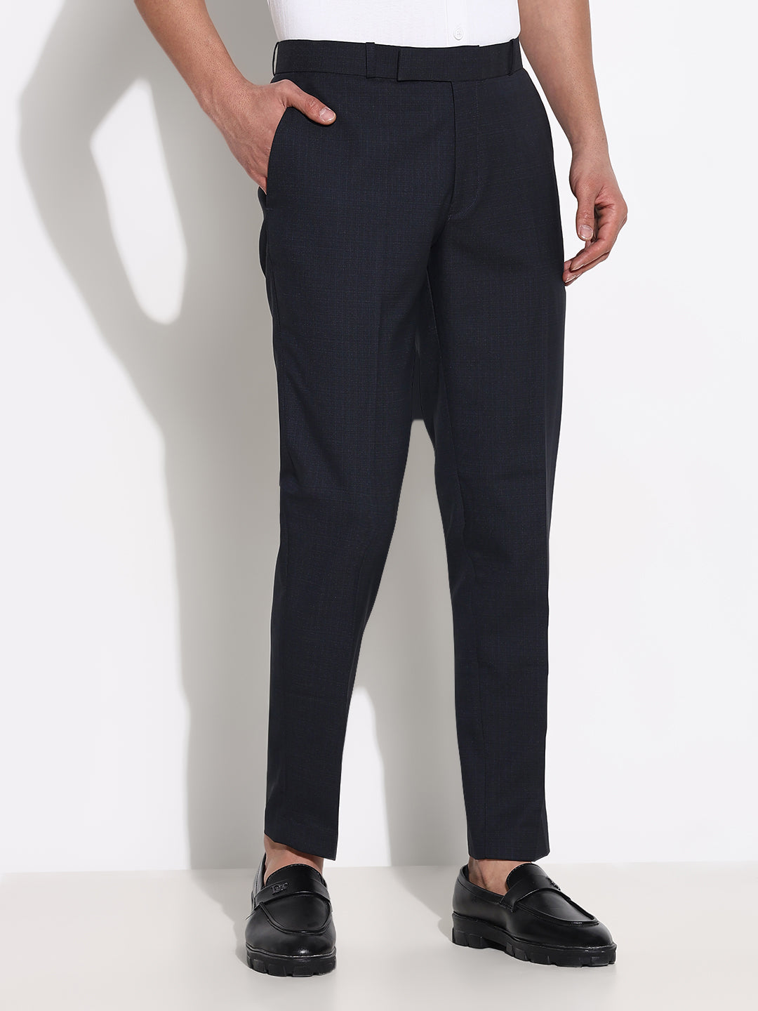 Men Charcoal Solid Formal Trousers