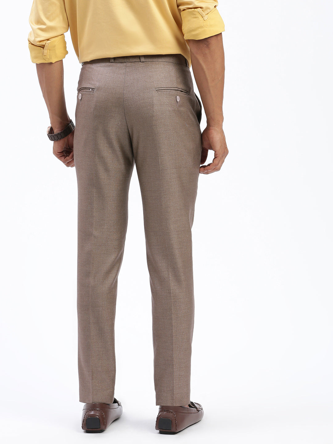 Men Solid Brown Formal Trousers