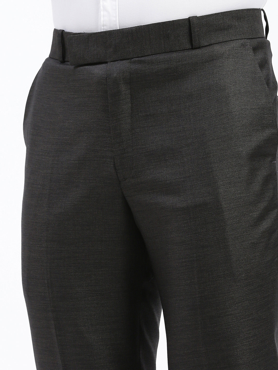 Men Solid Charcoal Formal Trousers