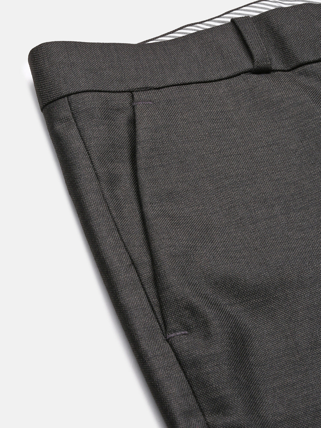 Men Solid Charcoal Formal Trousers