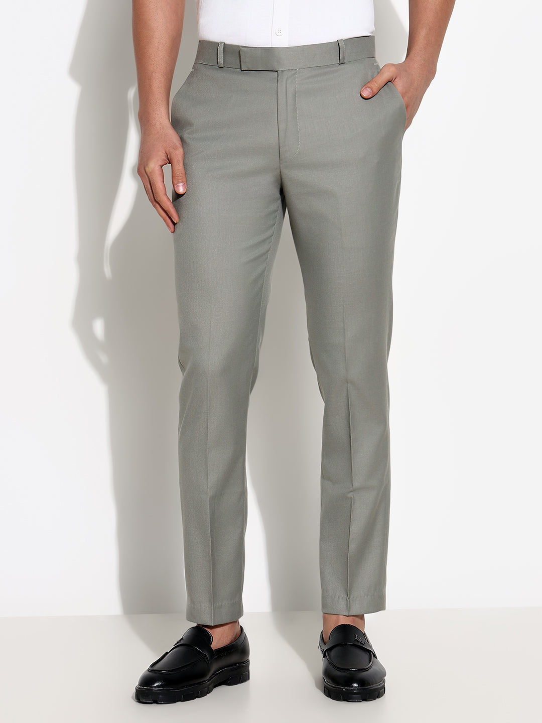 Men Grey Solid Formal Trousers