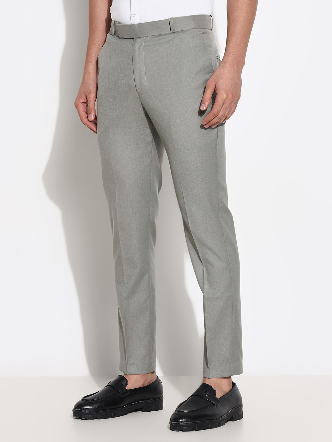 Men Grey Solid Formal Trousers