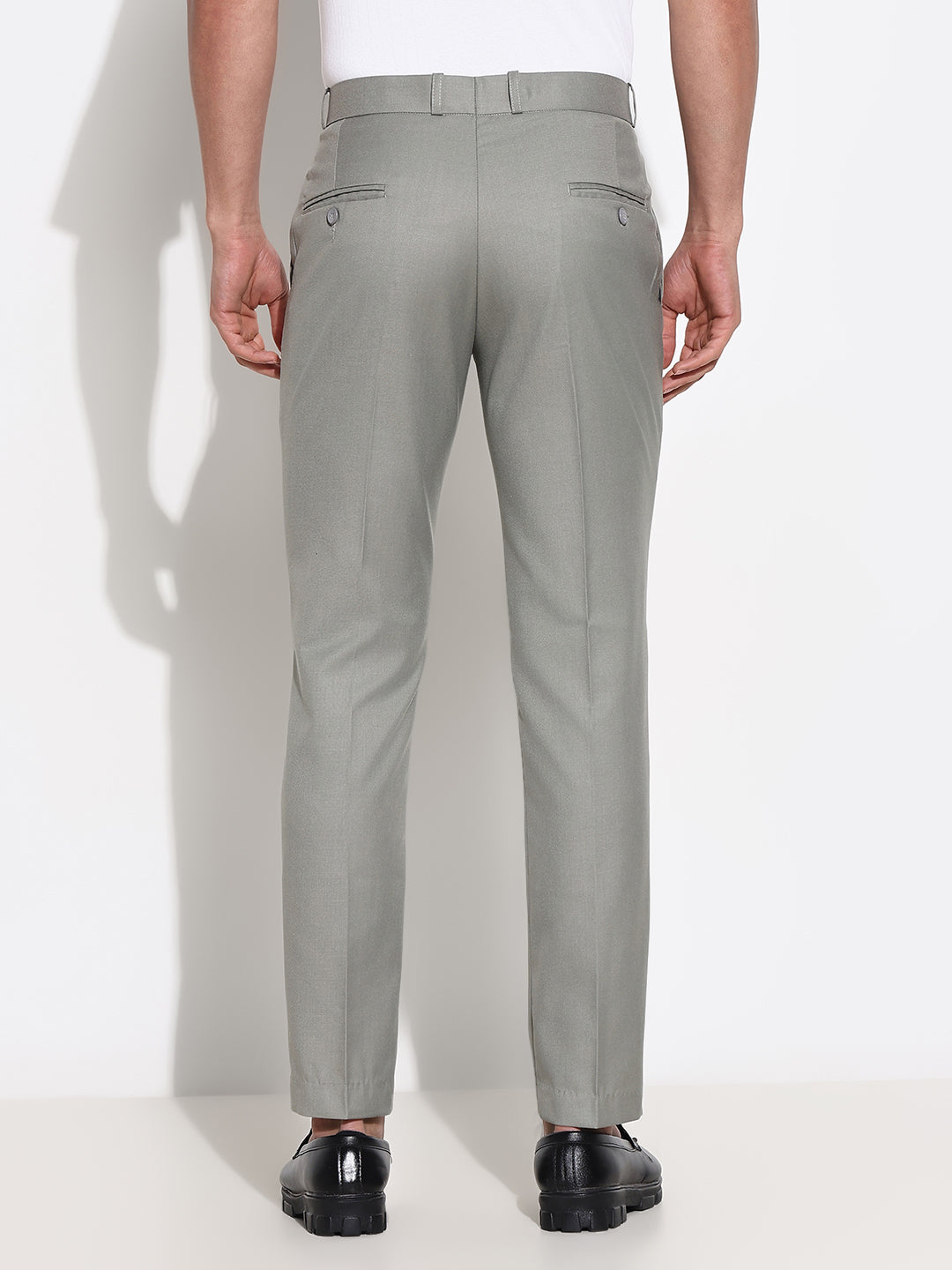 Men Grey Solid Formal Trousers