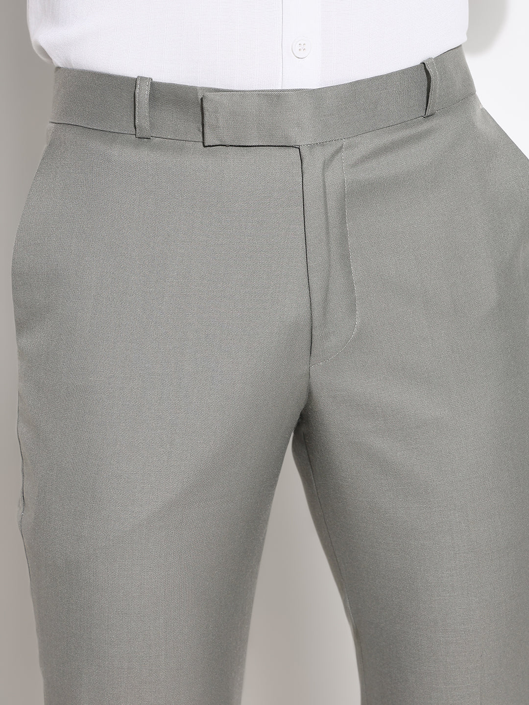 Men Grey Solid Formal Trousers