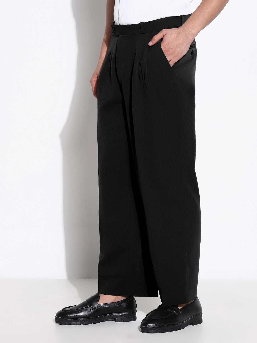 Men's Black Loose Fit Formal Korean Trousers