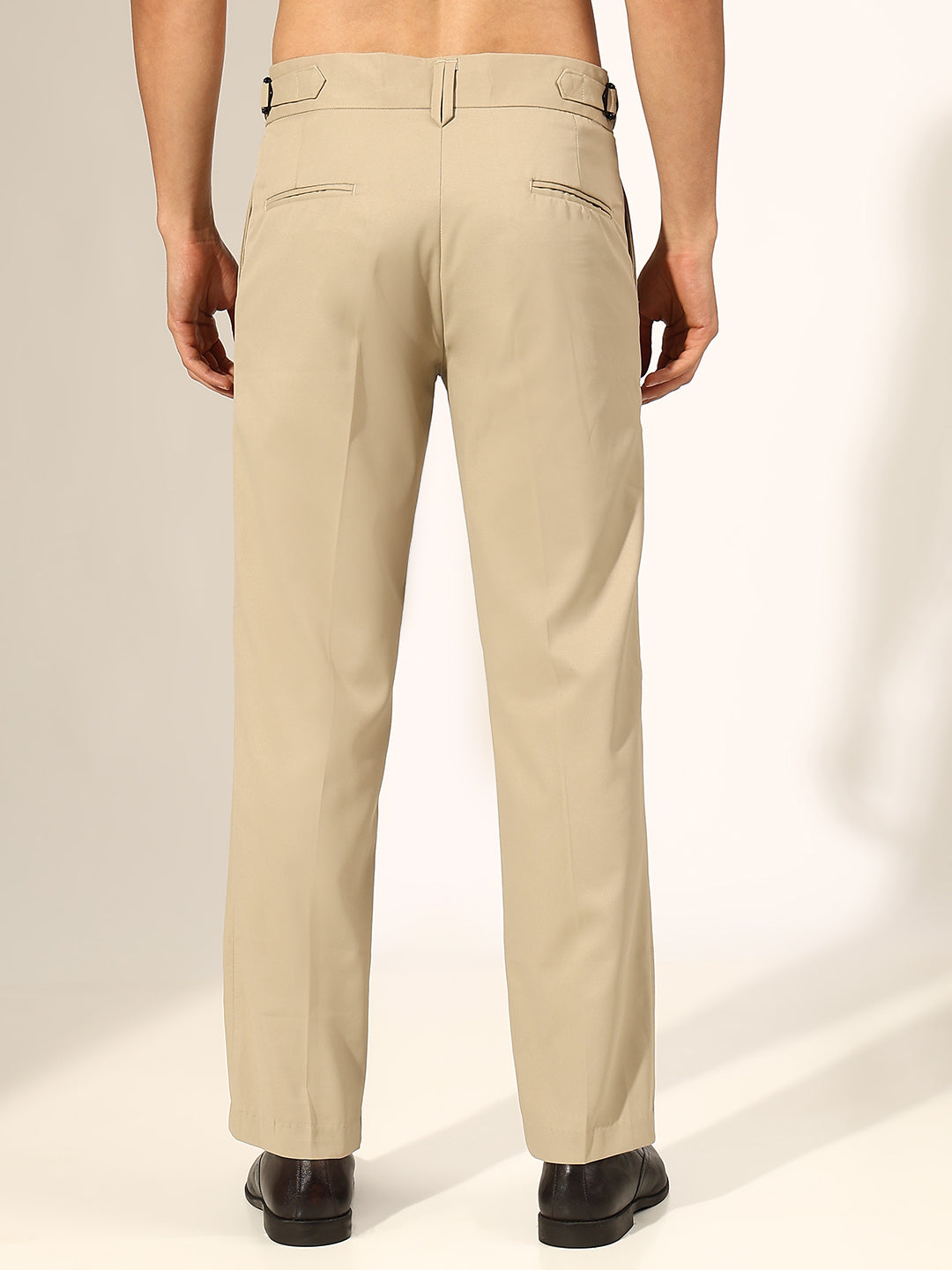 Men's Pleated Beige Korean Formal Trouser with Double Button Waistband