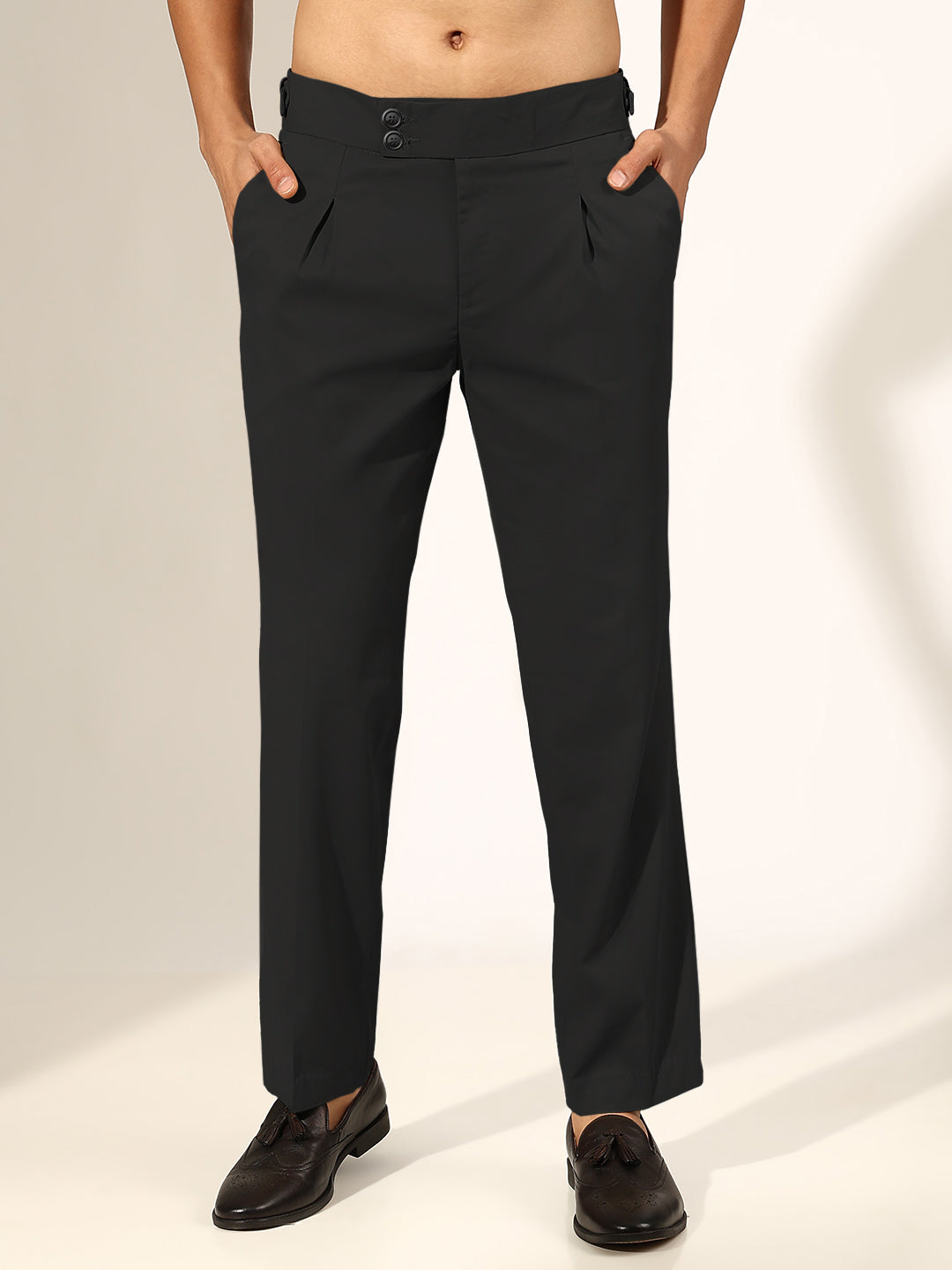 Men's Pleated Black Korean Formal Trouser