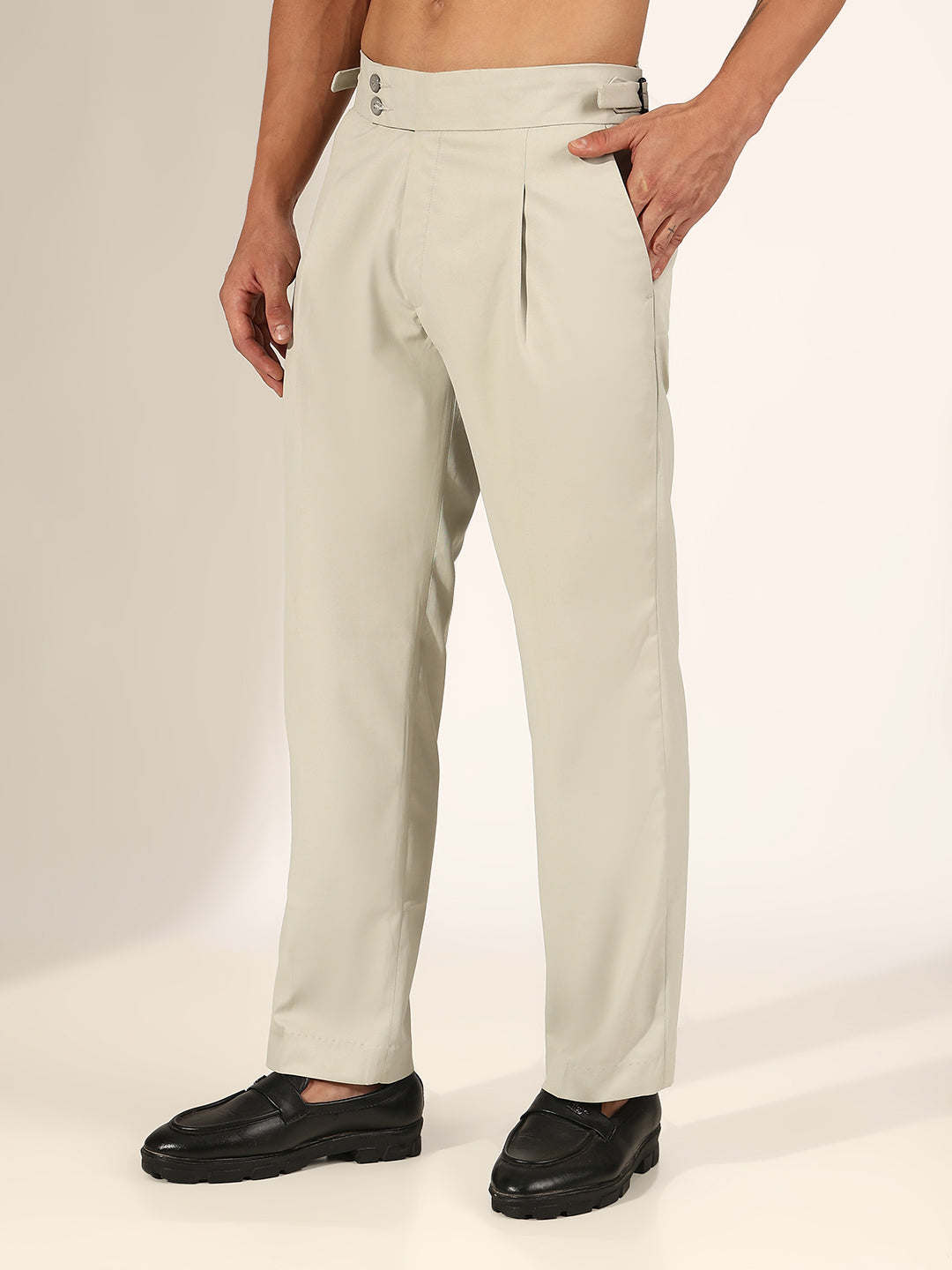 Men's Pleated Grey Korean Formal Trouser with Double Button Waistband