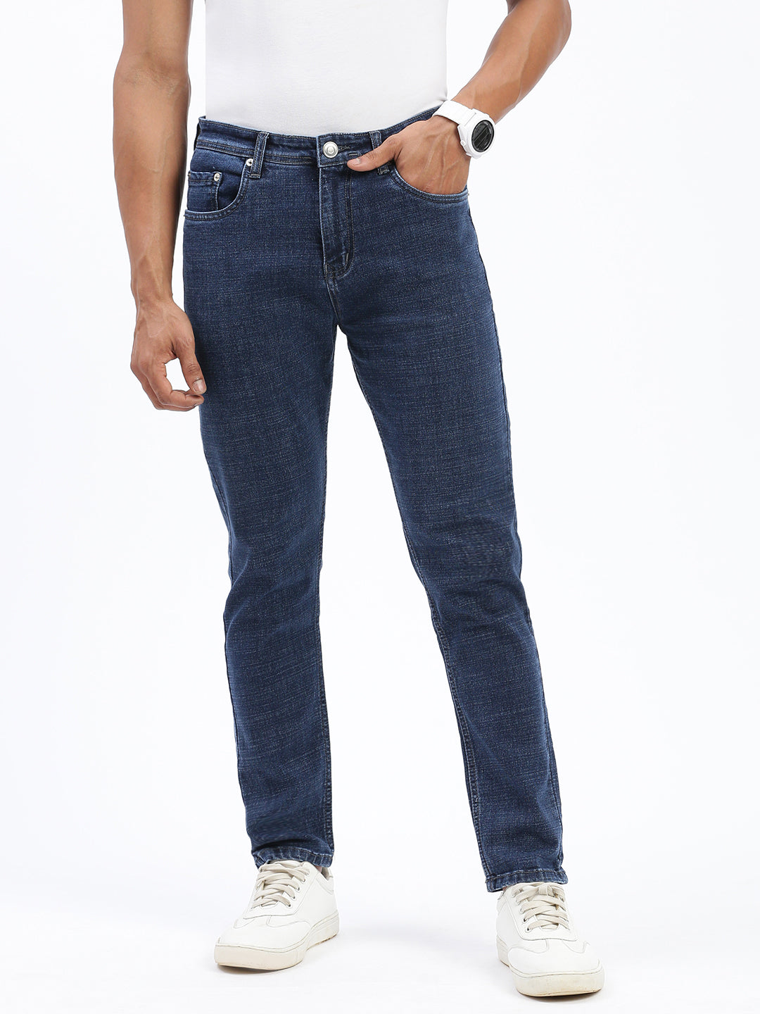 Men Navy Blue Slim Fit Cropped Jeans