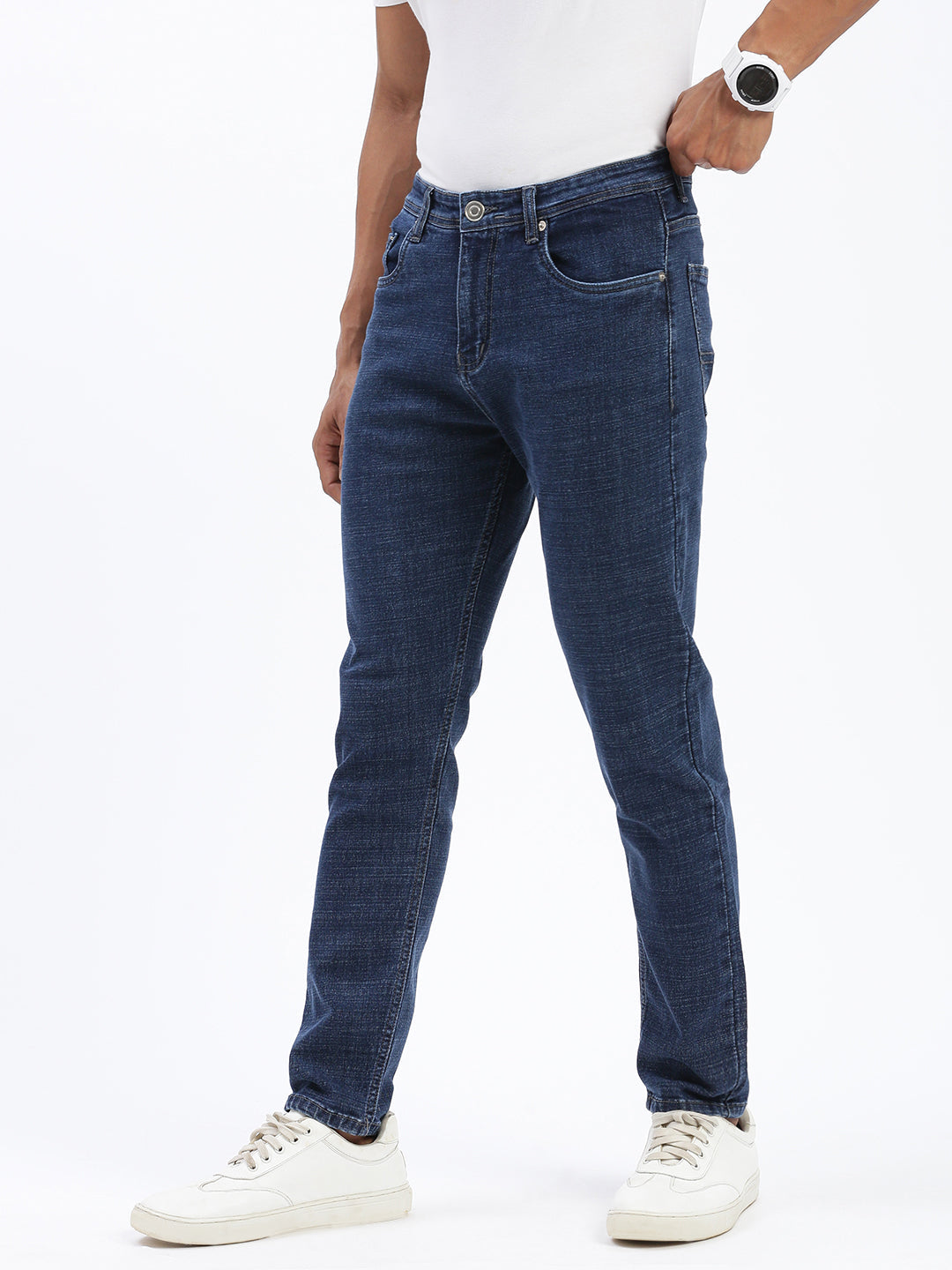 Men Navy Blue Slim Fit Cropped Jeans