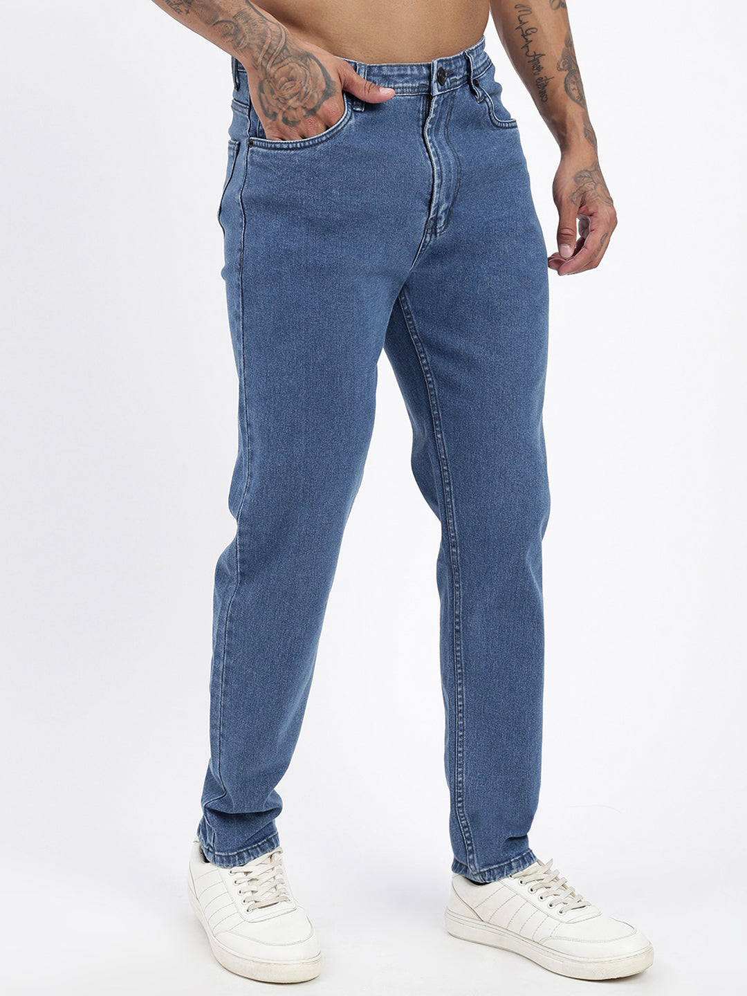 Men Blue Slim Fit Cropped Jeans