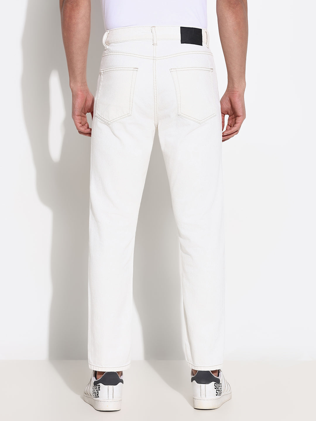 Men White Slim Fit Cropped Jeans