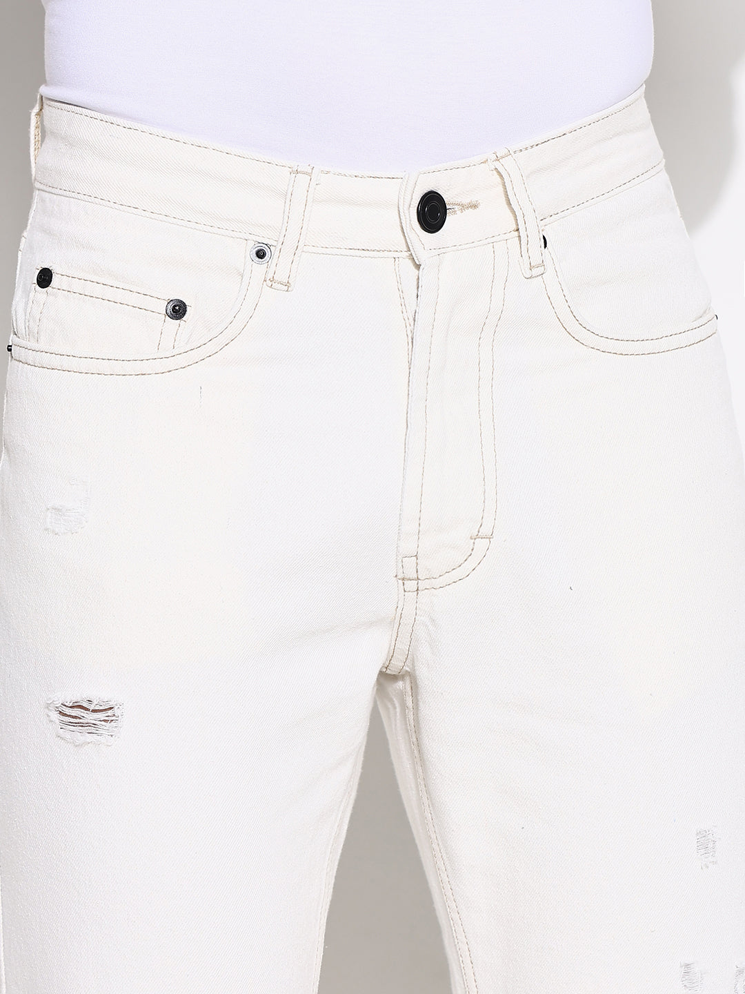 Men White Slim Fit Cropped Jeans