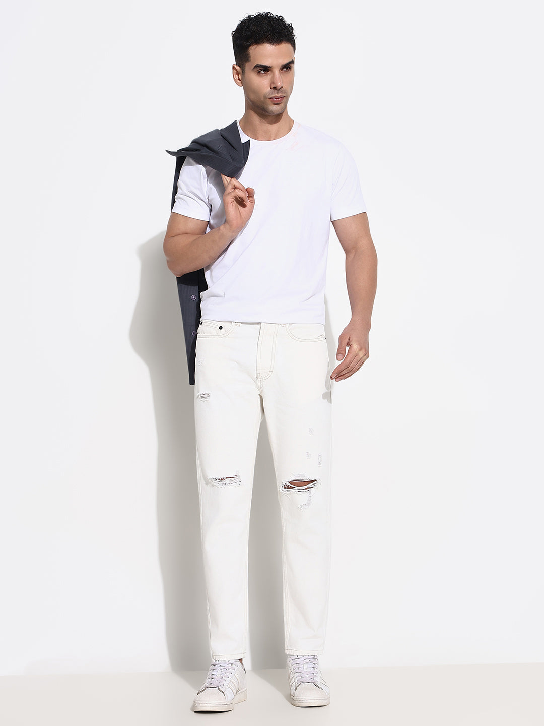 Men White Slim Fit Cropped Jeans