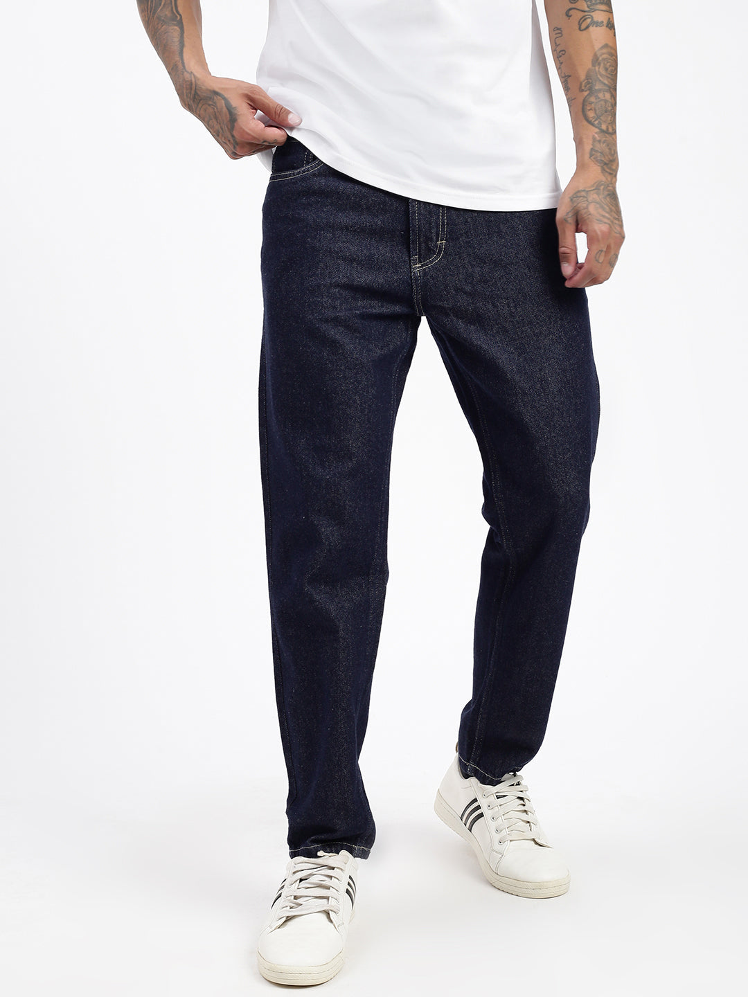 Men Navy Blue Slim Fit Cropped Jeans