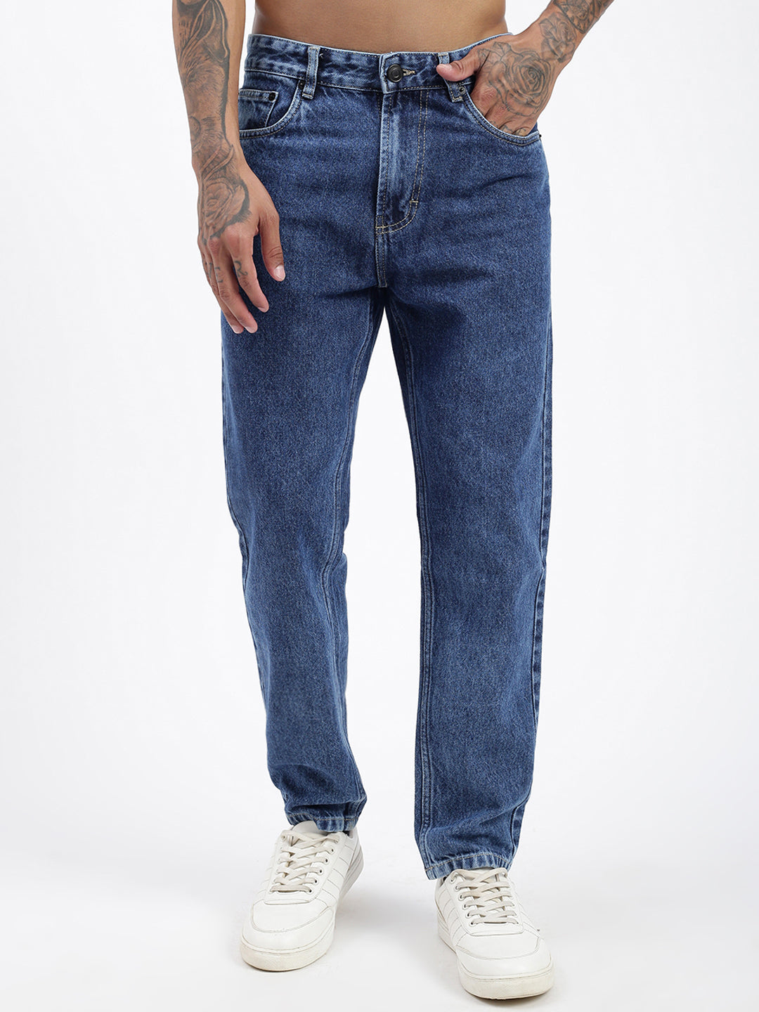 Men Blue Slim Fit Cropped Jeans