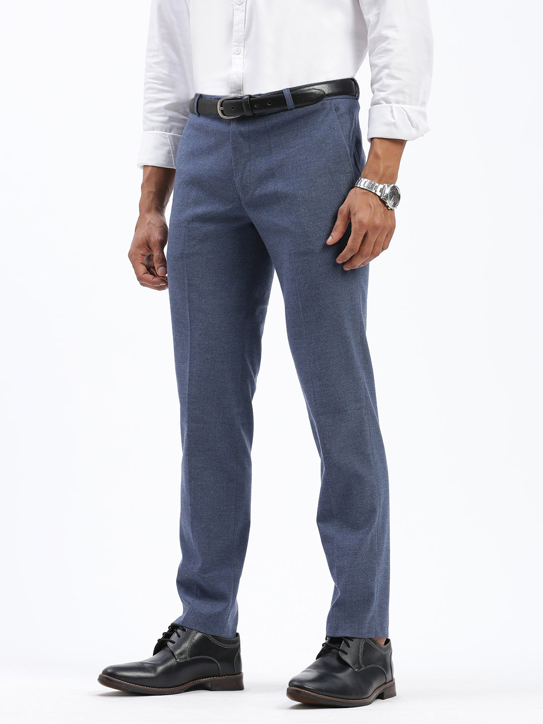 Men Solid Blue Formal Trousers