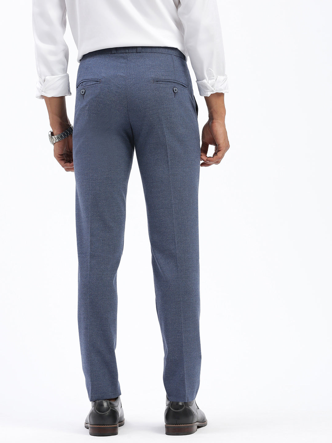 Men Solid Blue Formal Trousers