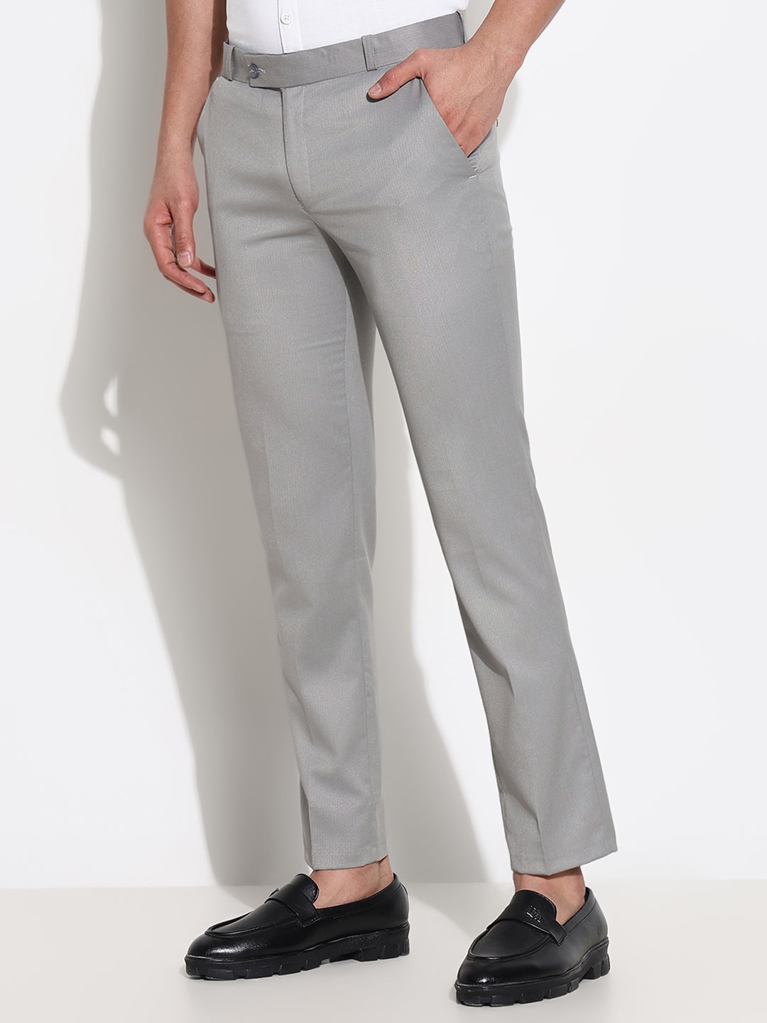 Men Grey Solid Formal Trousers