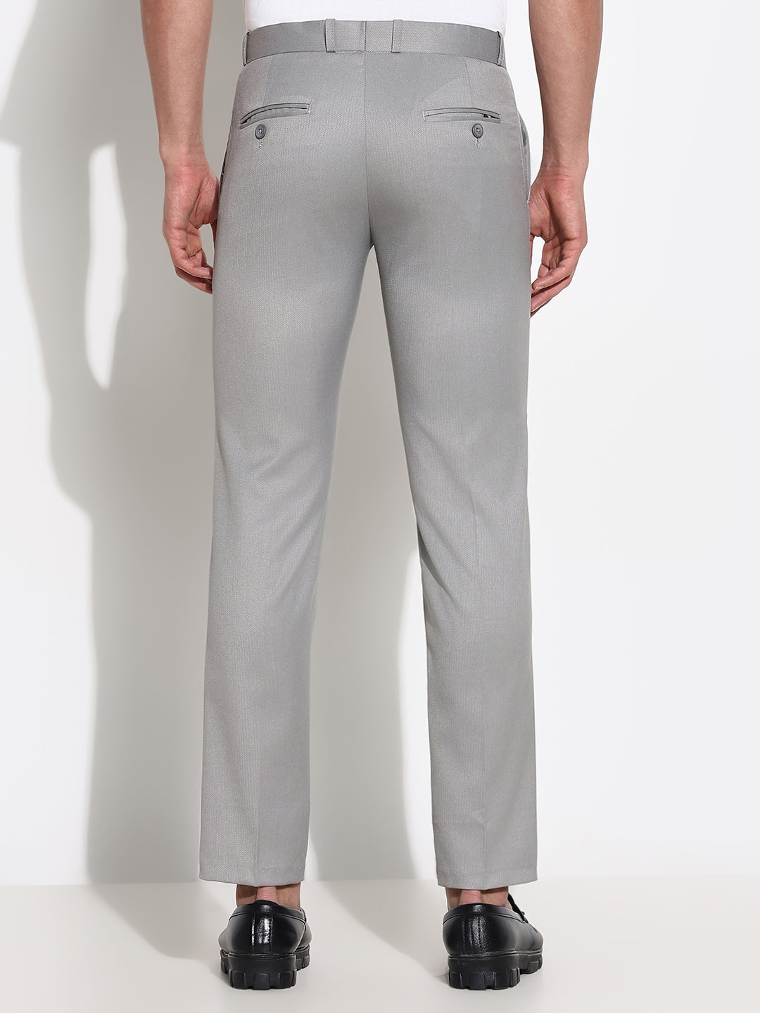 Men Grey Solid Formal Trousers