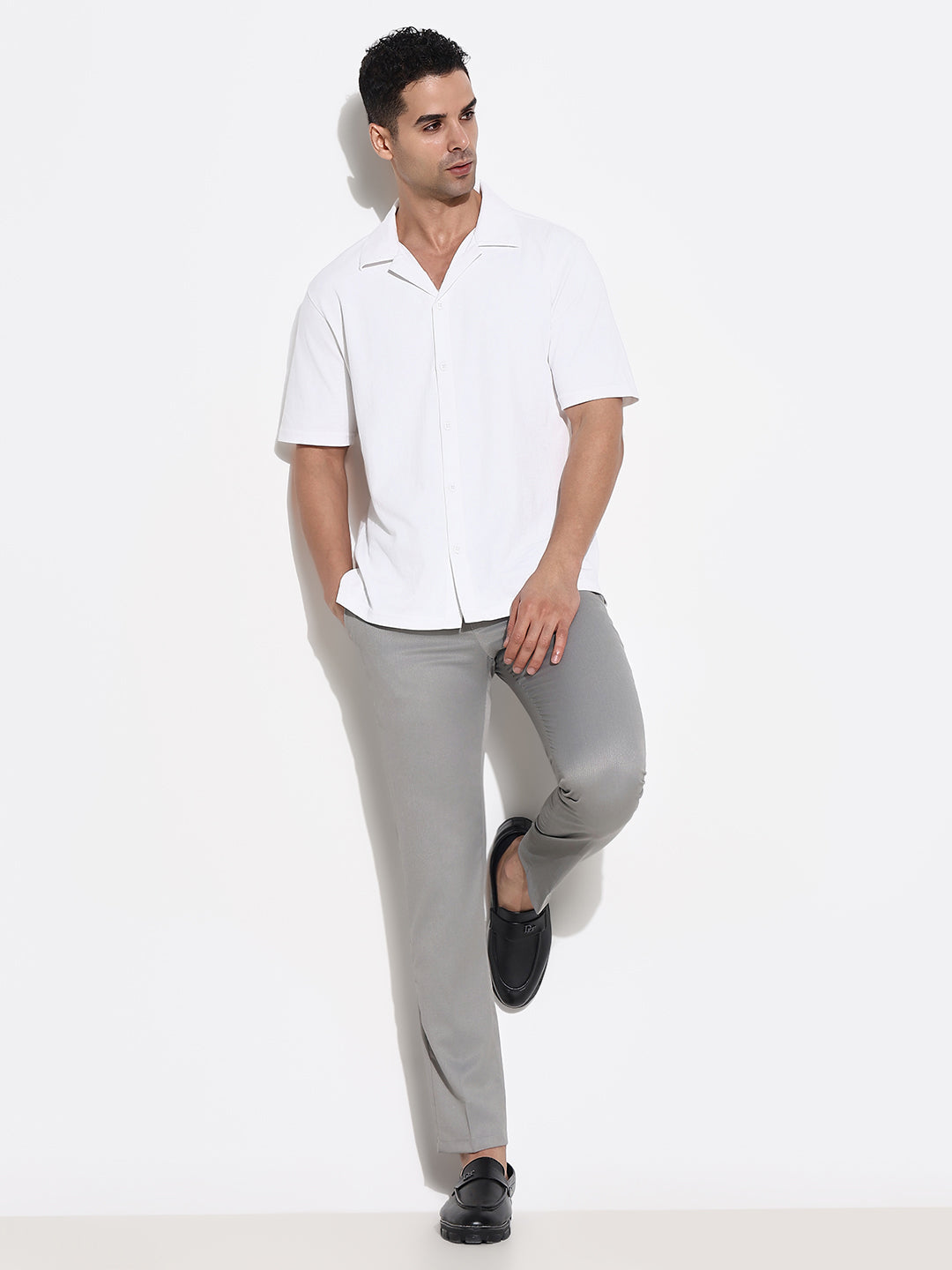 Men Grey Solid Formal Trousers