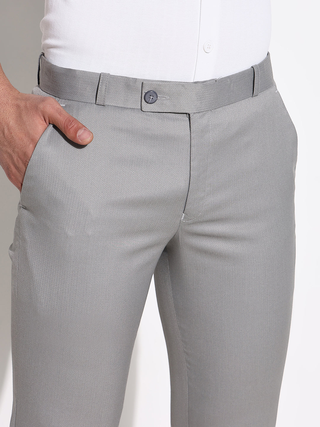 Men Grey Solid Formal Trousers