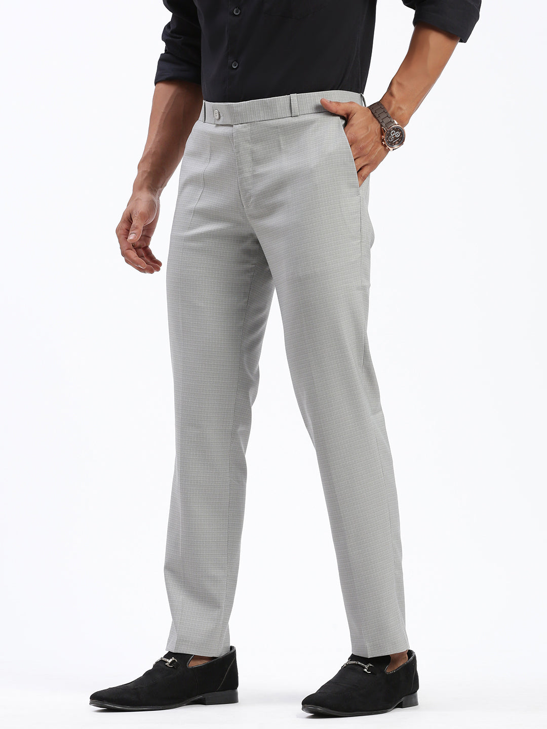 Men Solid Grey Formal Trousers