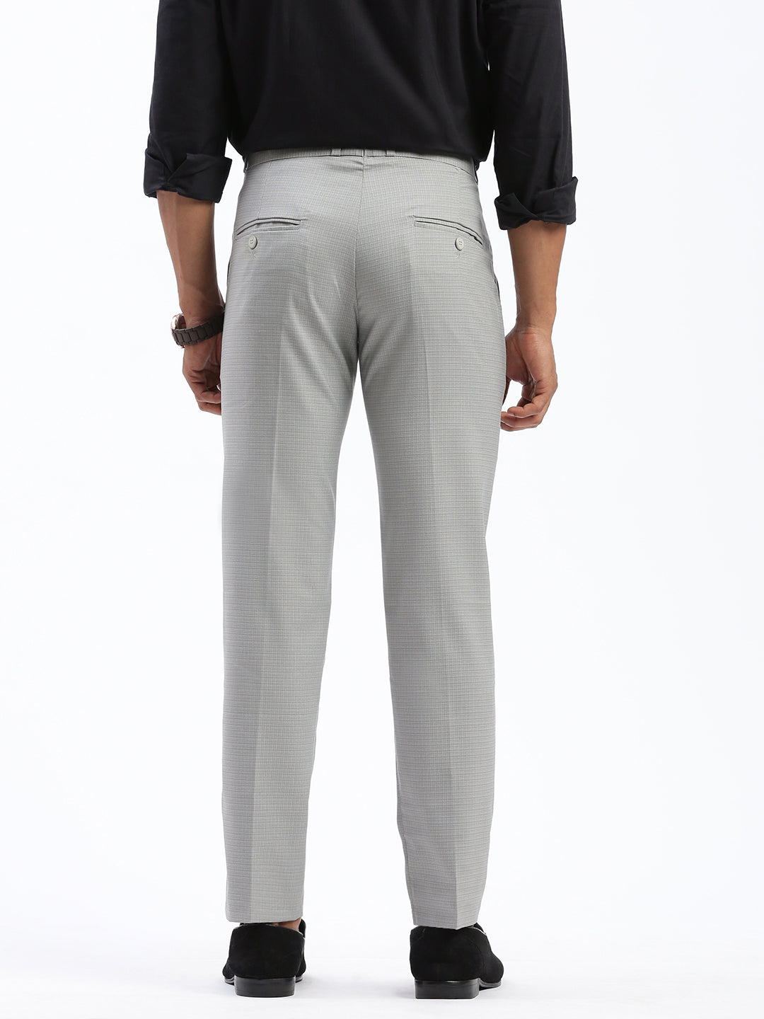 Men Solid Grey Formal Trousers