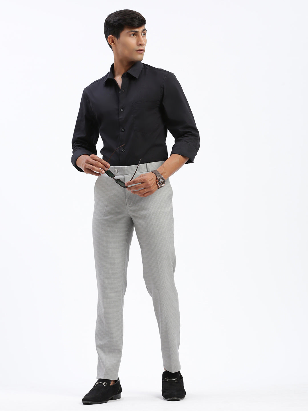 Men Solid Grey Formal Trousers