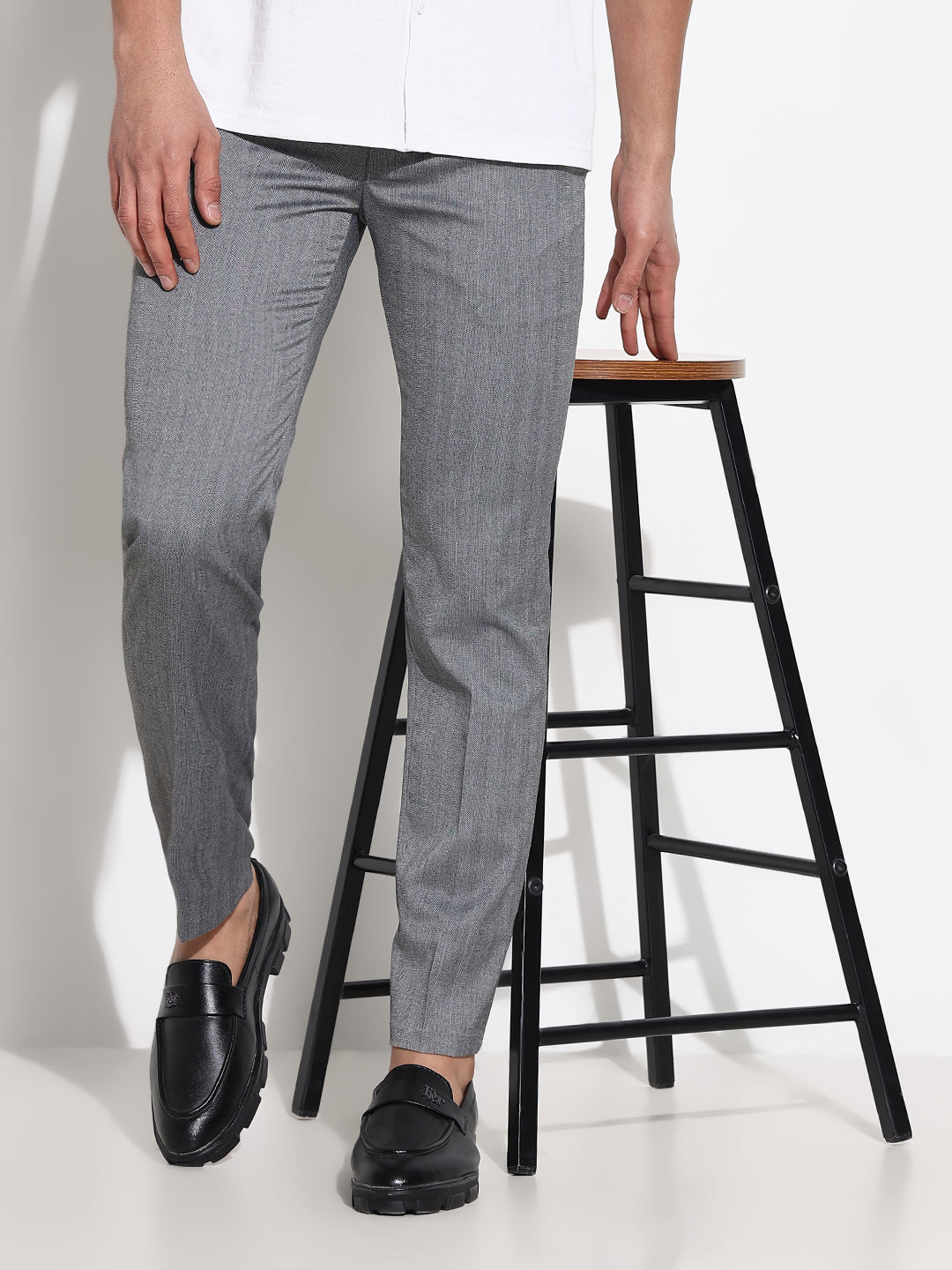 Men Grey Solid Formal Trousers