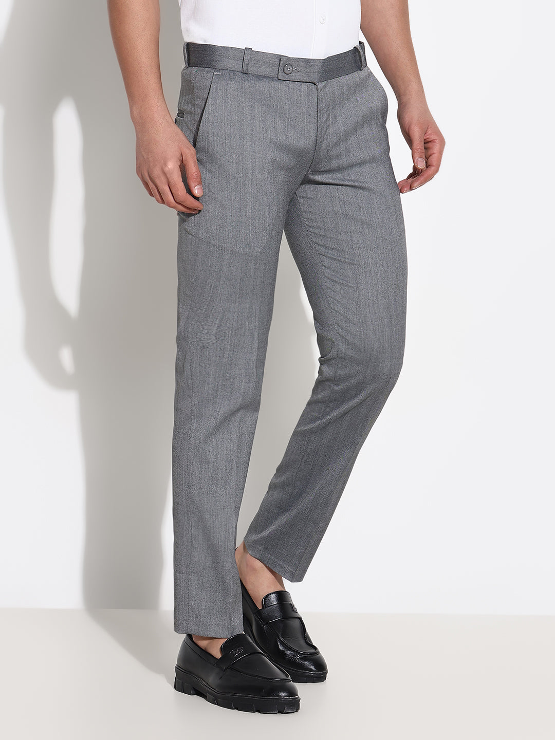 Men Grey Solid Formal Trousers