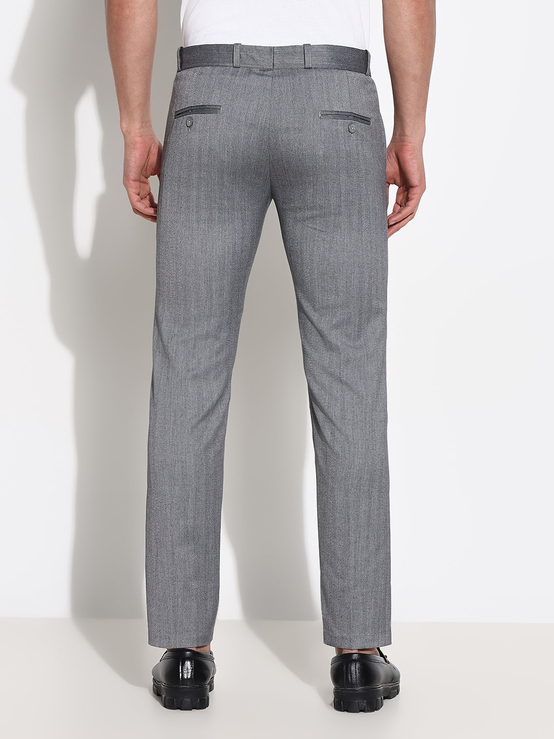 Men Grey Solid Formal Trousers