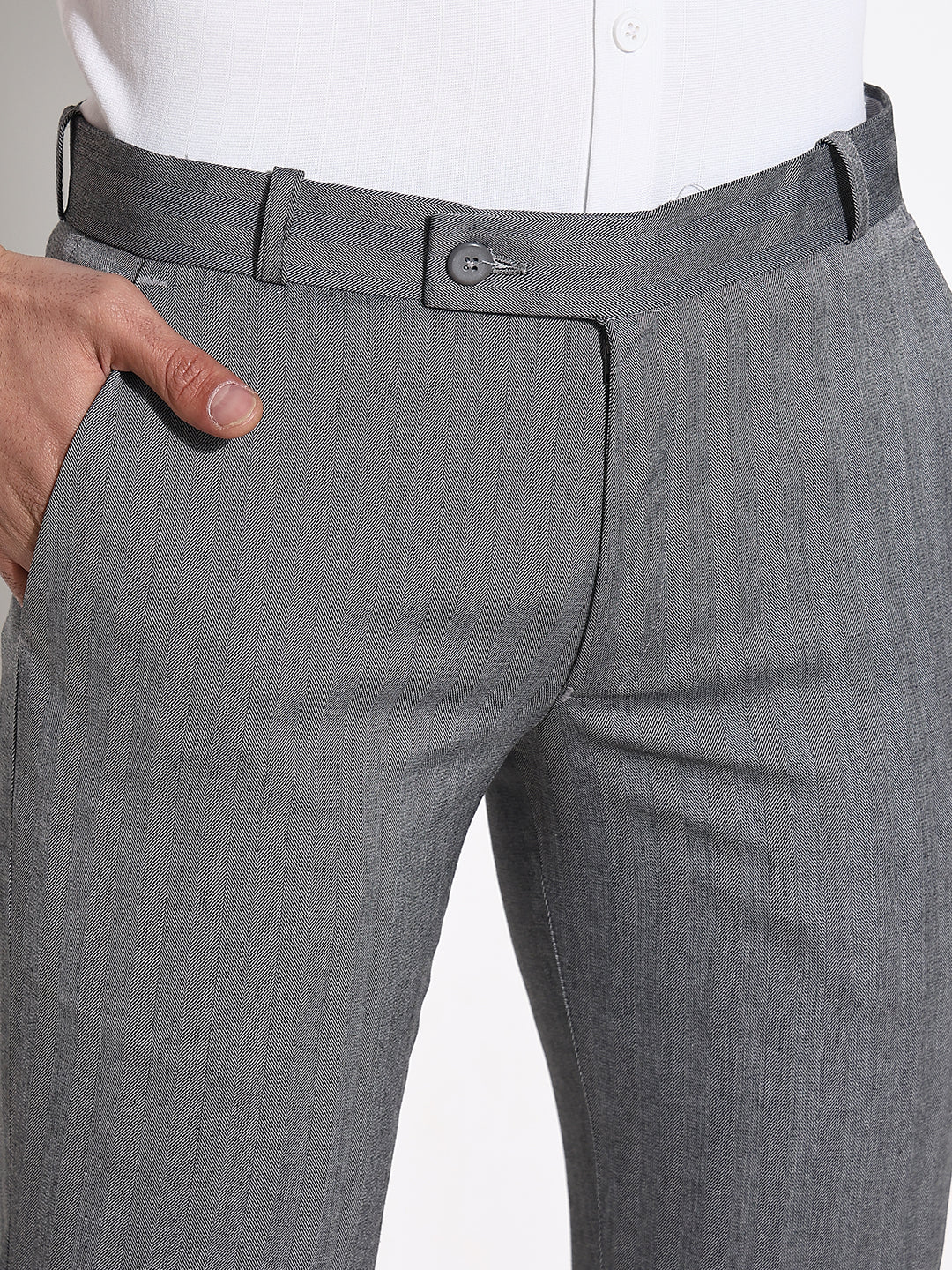 Men Grey Solid Formal Trousers