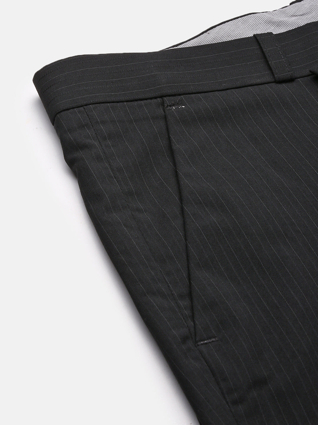 Men Striped Black Formal Trousers